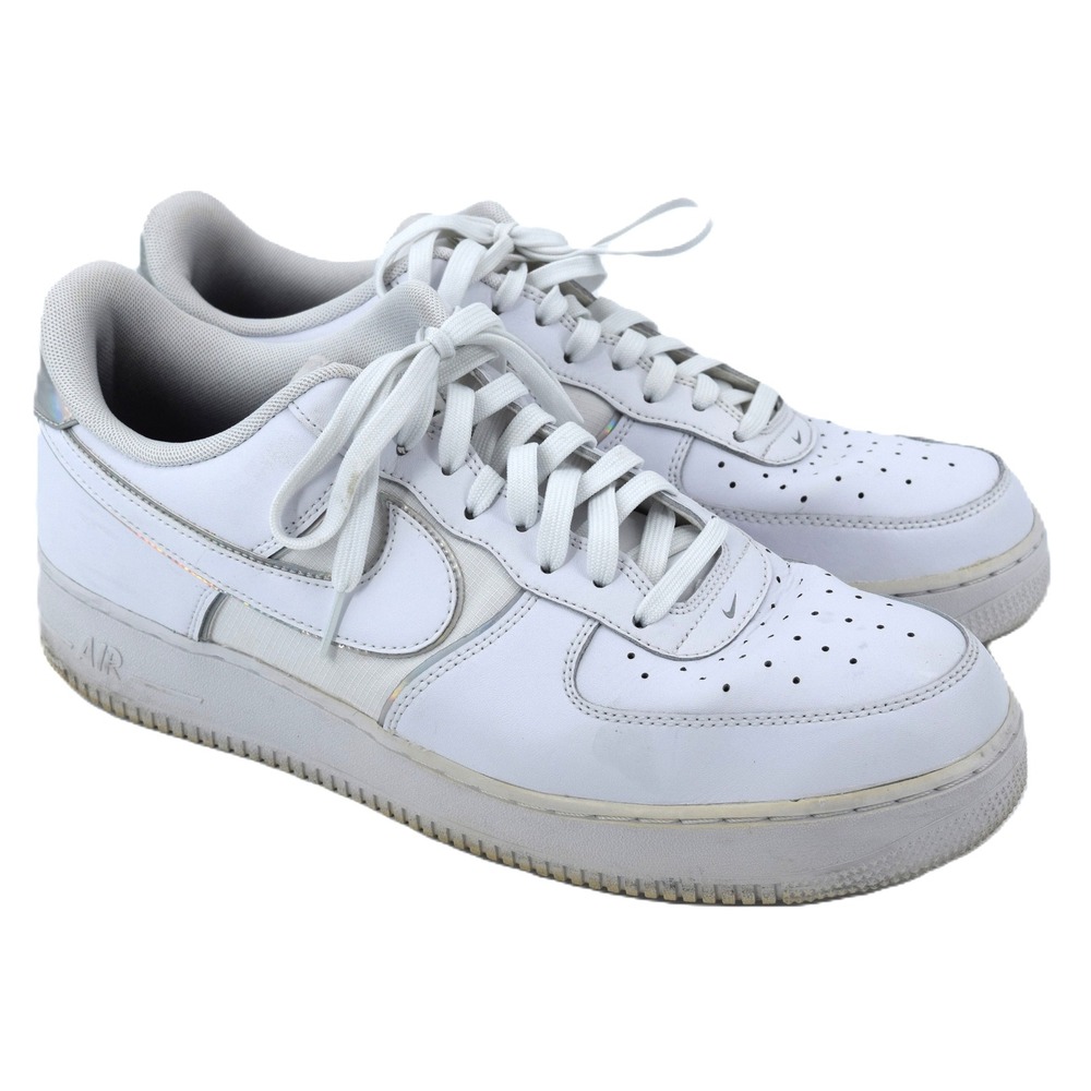 RARE Nike Air Force 1 07 LV8 Triple White Men Size 13 Good Iridescent AT6147-100